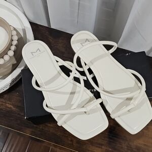 Marc Fisher Sandals with Rolled Leather Straps Ivory Includes Original Box 6.5